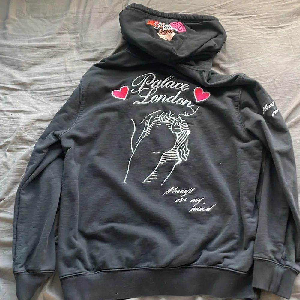 Black Graphic Hoodie with Angel and Lip Designs - Picture 2 of 8